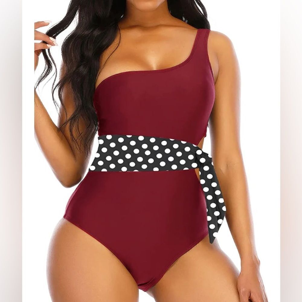 Adisputent One Piece Swimsuit Cutout Padded Vintage Sexy One Shoulder Size XXL